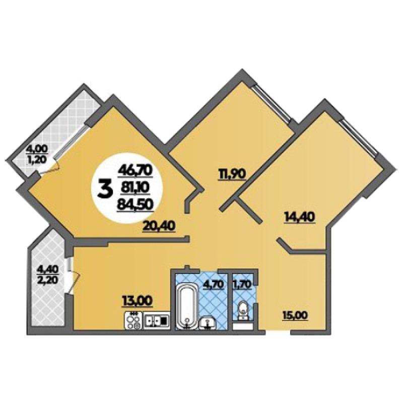 Планировка квартиры 3-комнатная
